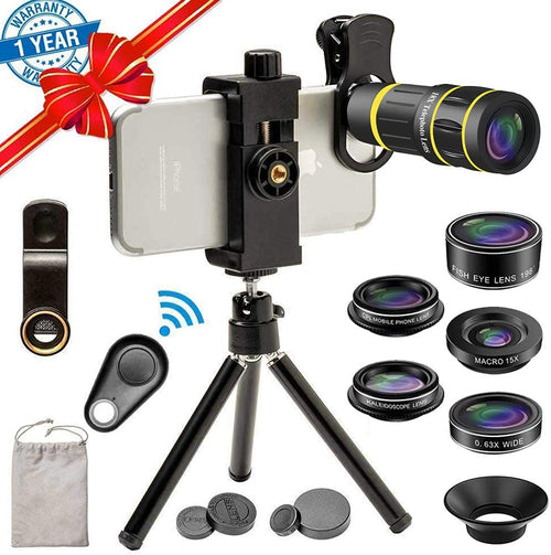 SEVENKA Cell Phone Camera Lens Kit 18X Telephoto Lens with Remote Shutter Tripod Fisheye Macro and Wide Angle Lens for iPhone 11 Pro Max X XS Max XR/8/7/6/6s Samsung Android Smartphone Black
