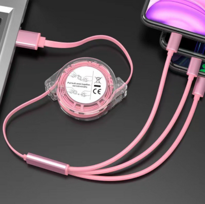 3-in-1 Retractable Charging Cable for Mobile Phones